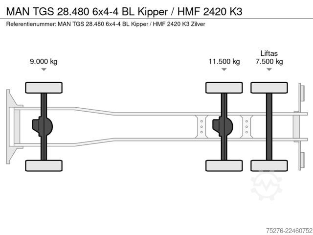 Tipper dengan kren MAN TGS 28.480 6x4-4 BL Kipper / HMF 2420 K3