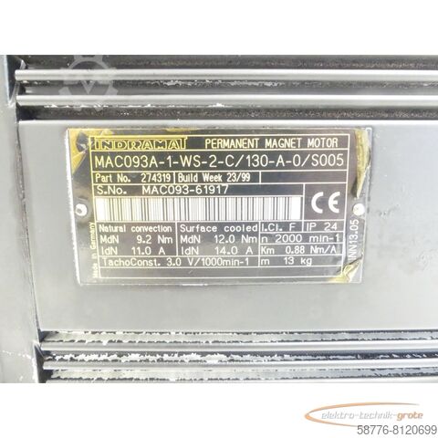 Indramat-motor Indramat MAC093A-1-WS-2-C/130-A-0/S005 Permanent Magnet Motor SN:MAC093-61917