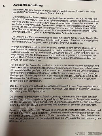 Pharmawasseraufbereitungsanlage ReinWasserAnlage LETZNER UO-EDI Tank Ring