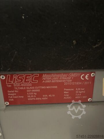 Tiltable glass cutting machine LISEC BSV 60-33 S