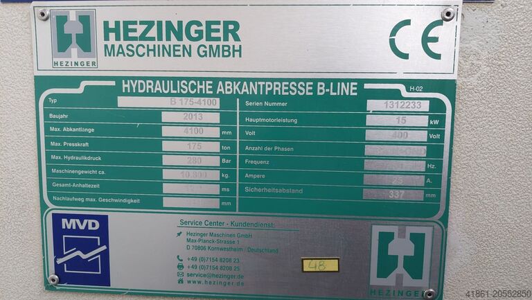 Prensa plegadora CNC hidráulica HEZINGER B 175-4100