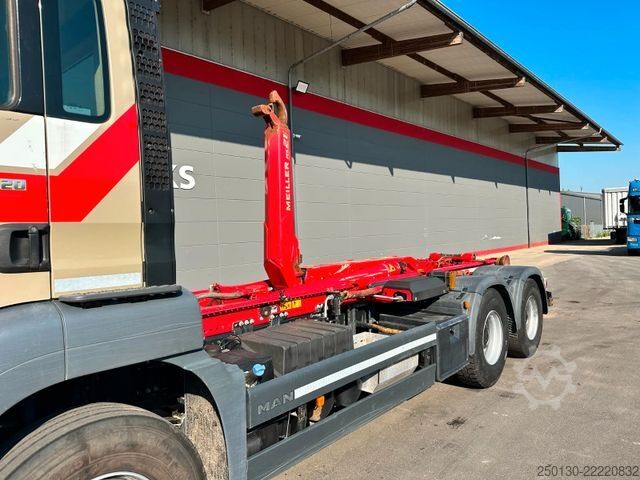 Camion benne à bras amovible MAN TGS 26.420 6x4 BL MEILLER RS 21.65 AK Navi Klima