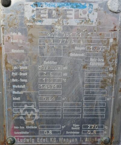 Tlačna posuda od 640 litara od V4A nehrđajućeg čelika  B0119