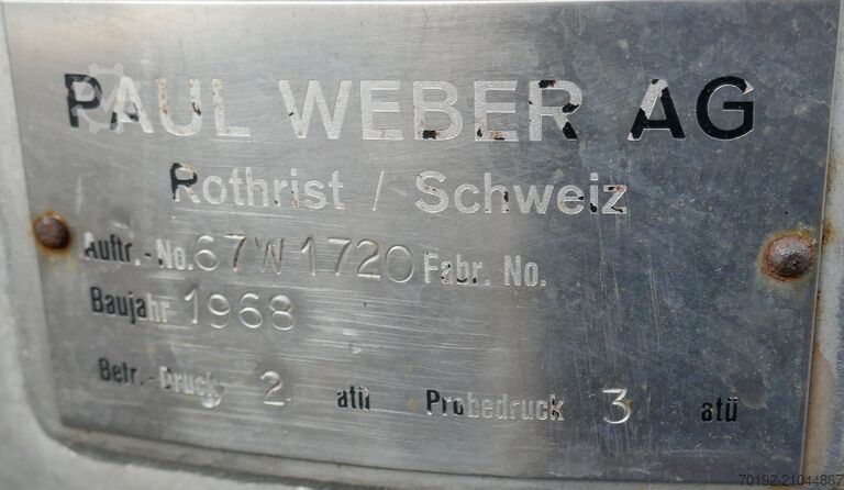 Tlačna posuda od 270 litara izrađena od V4A nehrđajućeg čelika PAUL WEBER AG B0117