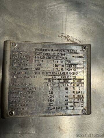 Brugt PSV Fabrication Ltd lodret reaktor af rustfrit stål, ca. 4.000 liter PSV 4000 Litre