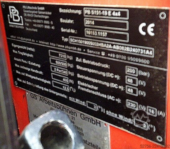 Scherenhebebühne PB Lifttechnik S151-19E4x4