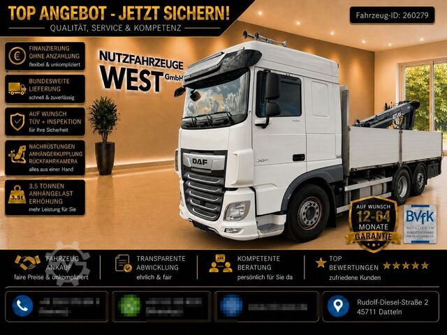 Camión de plataforma DAF XF 480 FAN Baustoff*Atlas 186.3 Kran Hochsitz 7m