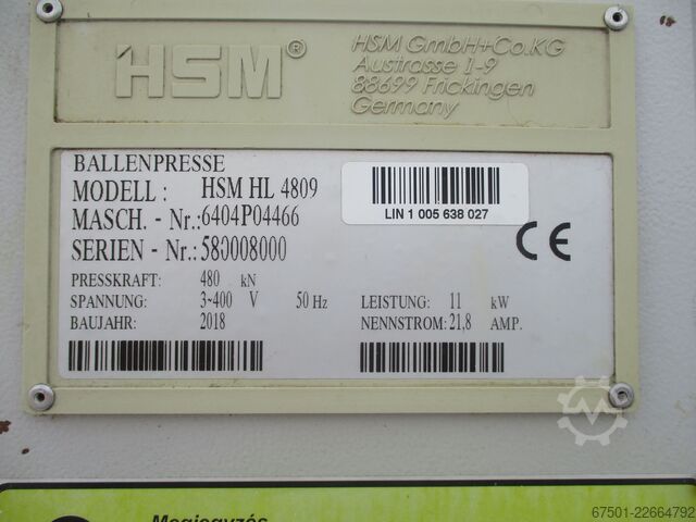 Prensa de papel prensa de resíduos HSM HL 4809 (3544)