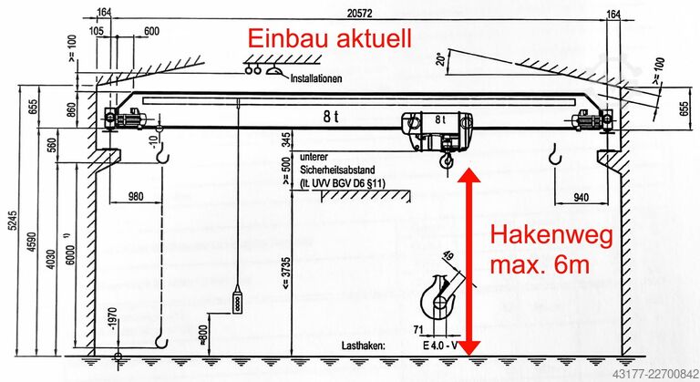 מנוף גשר חד-קורה (מנוף גשר תקרה חד-קורה) ABUS Hallenkran Laufkran 8 t x 20,5 m - Deckenkran