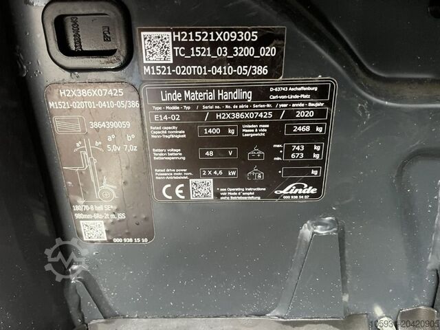 Rafknúinn þriggja hjól lyftara Linde E14-02