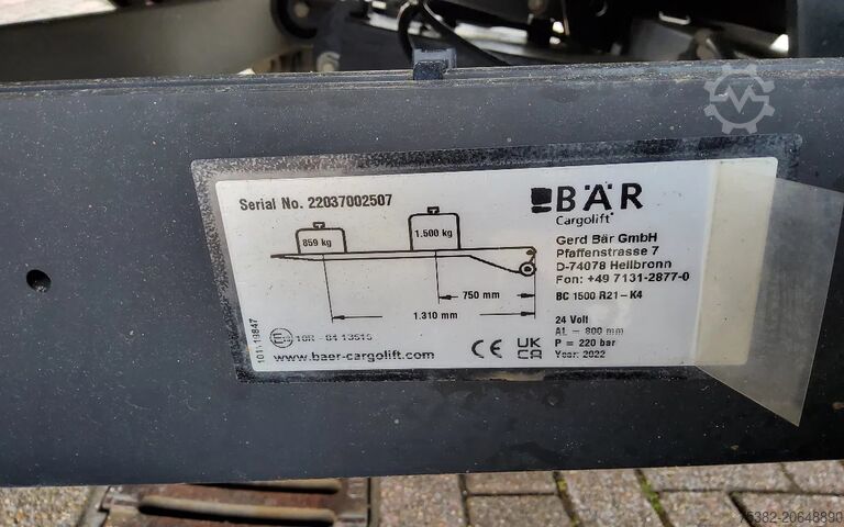 Bakgavellyft BAR BAR ONDERSCHUIF LAADKLEP 1500 KG. MET ROLSTOPS