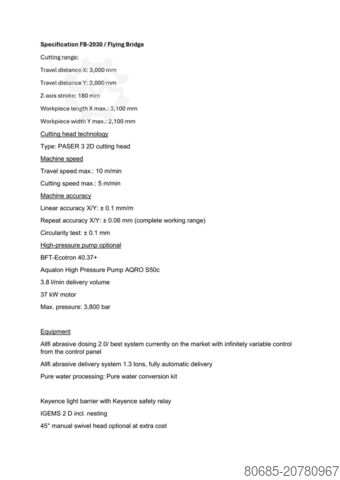 Máquina de corte por jato de água Dardi International /  FB-2030 Neu FB-2030 ESA / IGEMS/KEYENCE/Allfi