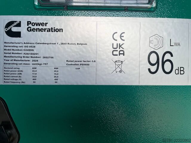 Aggregat Cummins C22D5Q - 22 kVA Generator - DPX-18501-Q