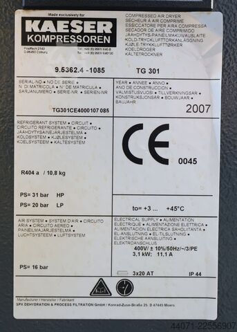เครื่องอบแห้งลมอัดด้วยความเย็น รุ่น TG 301 Kaeser TG 301