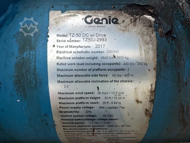 Römork Üstü Bomlu Kaldırıcı Genie TZ-50 DC w/ Drive 17.09 m