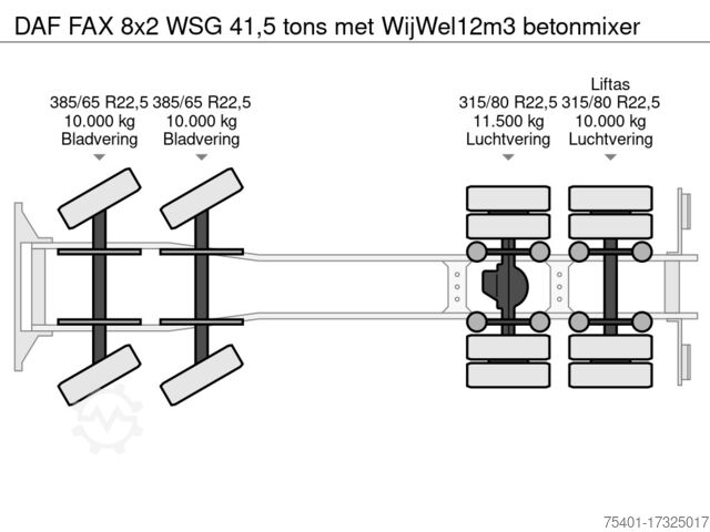 Mixeur DAF FAX 8x2 WSG 41,5 tons met WijWel12m3 betonmixer