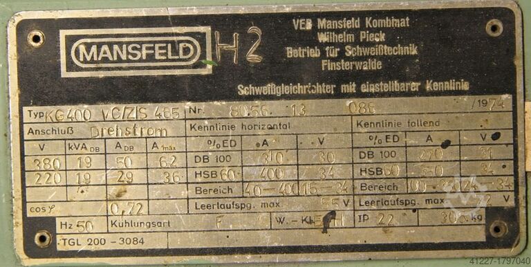 Welding rectifier Mansfeld KG 400