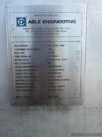 5000L Stainless Steel Mixing Tank Able Engineering 