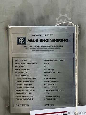 5000L Stainless Steel Mixing Tank Able Engineering 