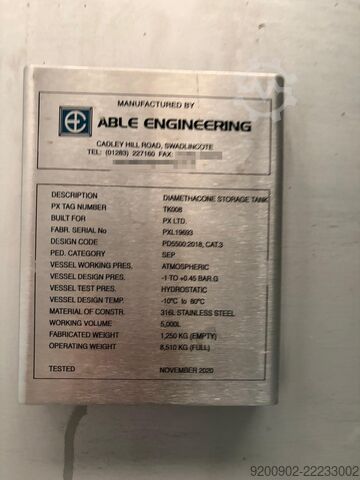 5000L Stainless Steel Mixing Tank Able Engineering 