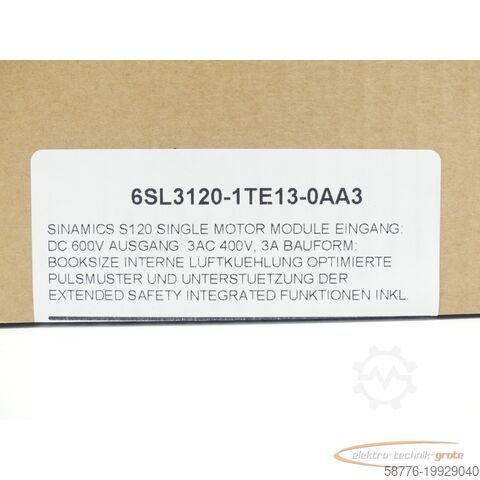 Komponent Siemens Siemens 6SL3120-1TE13-0AA3 SN:ST-A32001370 generalüberholt mit 24 Monaten Gewährleistung! -