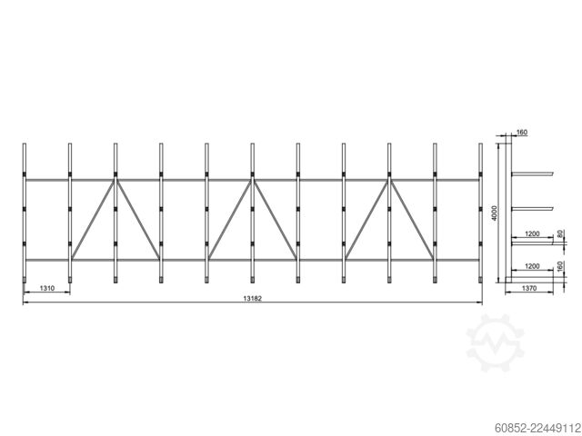 长料货架 悬臂式货架 ca. 13,2 lfm. Kragarmregal | Höhe 4,0 m 120 cm Arme | 500 kg pro Arm Langgutrega