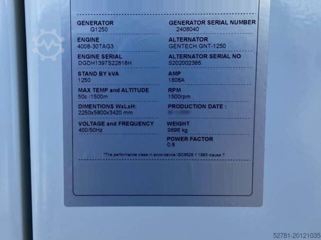 Generator set Perkins 4008TAG3 - 1.250 kVA Generator - DPX-21070