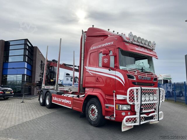 Транспортер для перевезення лісоматеріалів Scania R730 Woodtransport / 6x4 / Hiab Crane / Retarde...
