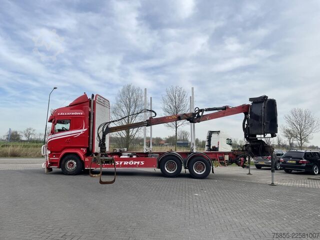 Транспортер для перевезення лісоматеріалів Scania R730 Woodtransport / 6x4 / Hiab Crane / Retarde...