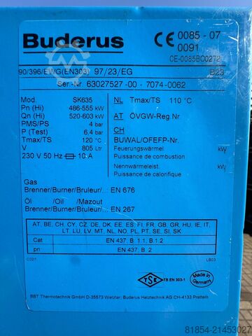 Caldera de calefacción Buderus SK635 / 555 kW Buderus Heizkessel SK635/555kw Buderus Heizkessel SK635/555kw
