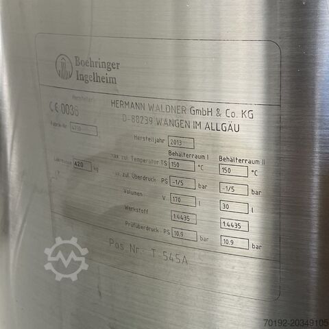 Rezervor mobil de presiune farmaceutică de 170 litri, Aisi316 cu agitator magnetic Waldner K0170