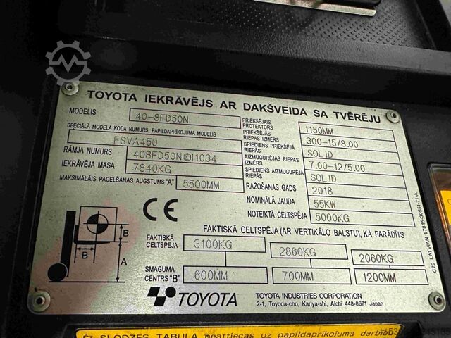 Diesel gaffeltrucks Toyota 40-8FD50N - TRIPLEX 5,5 m