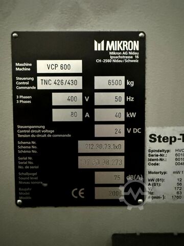 수직 머시닝 센터 MIKRON VCP 600