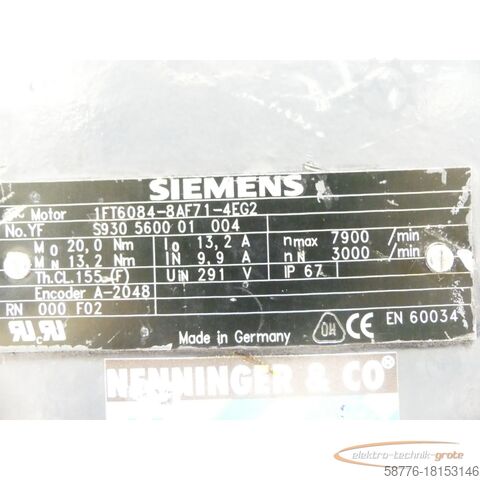Motor Siemens Siemens 1FT6084-8AF71-4EG2 Synchronservomotor SN YFS930560001004