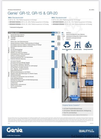জিনি রানাবউট GR-20 বৈদ্যুতিক কাজের প্ল্যাটফর্ম Genie GR-20