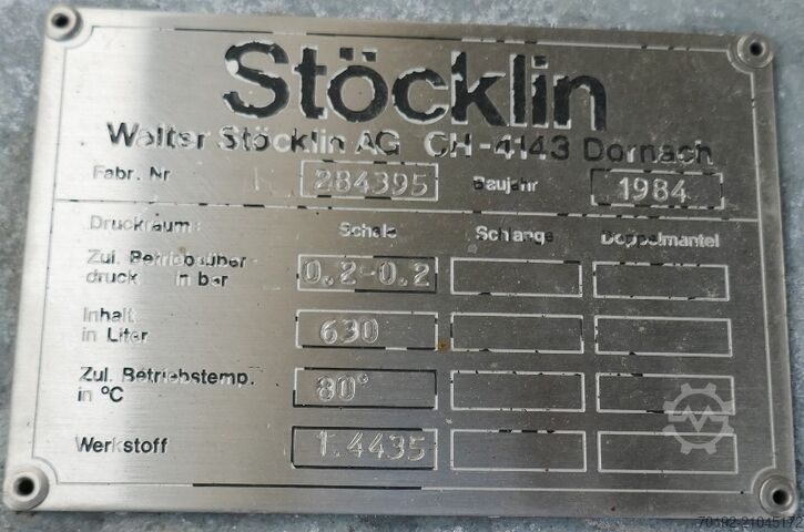 630-літровий мобільний конічний контейнер з V4A з внутрішнім покриттям Halar Stöcklin 9777