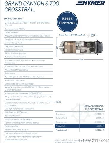 Kastenwagen Wohnmobil / Campervan HYMER/ERIBA Grand Canyon S CrossTrail 700 AHK 2.8T Leder