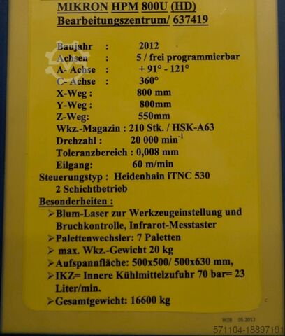 Centro de mecanizado Mikron HPM 800U