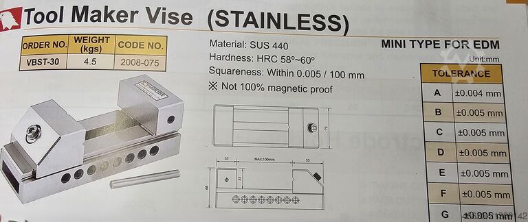 ปากกาจับชิ้นงานความแม่นยำสูง ระยะปากกากว้าง 100 มม. Vertex VBST-30