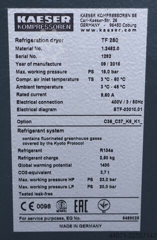 Paineilman jäähdytyskuivain TF 280 Kaeser TF 280