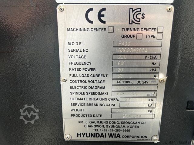 Töödeldav keskus Hyundai WIA F400