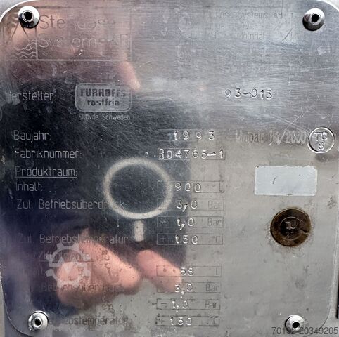 Recipient sub presiune de 900 litri, încălzibil/răcibil, Aisi 316 cu agitator magnetic Diessel 9820