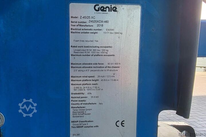 Cargador Genie Z45/25 XC Diesel, 4x4 Drive, 16m Working Height, 7