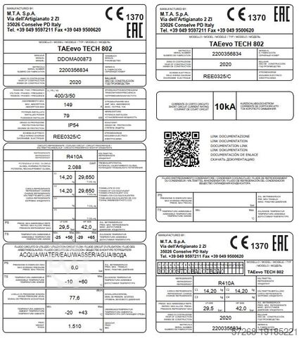 Răcitor, răcitor de apă, răcitor Kühlmaschinen, MTA S.p.A. TAEevo Tech 802 P3-20 – 159 kW