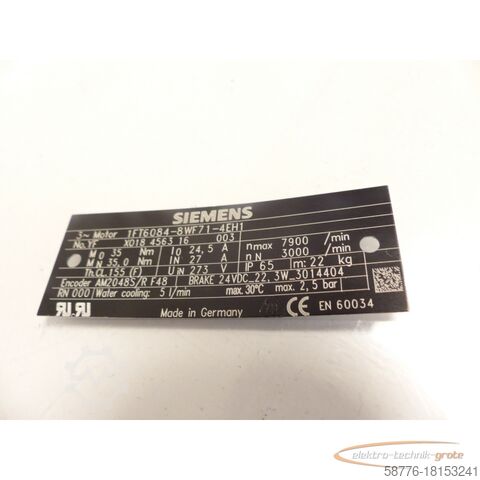 Siemens-moottori Siemens 1FT6084-8WF71-4EH1 Motor SN: YFXO18456316003 - ! -