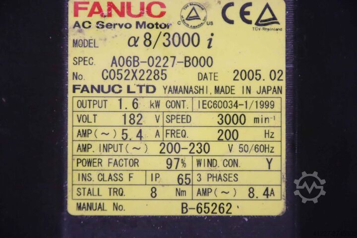 Servomotor 1,6 kW 3000 U/min Fanuc Santenberg A06B-0227-B000 GTC S 2