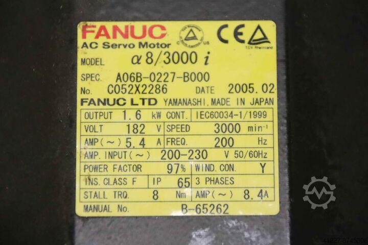 Servomotor 1,6 kW 3000 U/min Fanuc Santenberg A06B-0227-B000 GTC S 2
