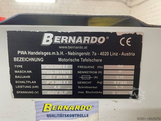Giljotīna/lokšņu šķēres Bernardo MTA 2060 x 3 mm