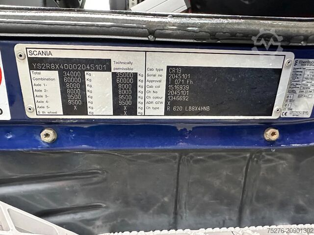 Vrachtwagen met kraan Scania R620-V8 8x4 Effer 1250+Flyjib,winch Euro 5