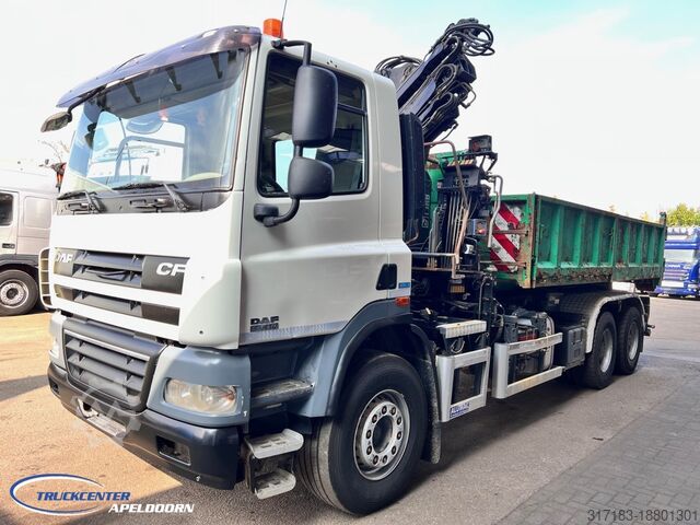 Tipper with crane DAF CF 85.410 ATE, Hiab 166, 6x4 Steel spring